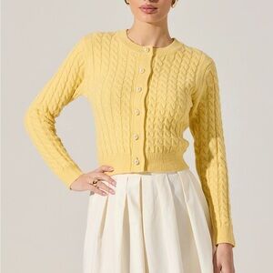 ASTR The Label Pearl Button Cable Knit Cardigan Yellow XL